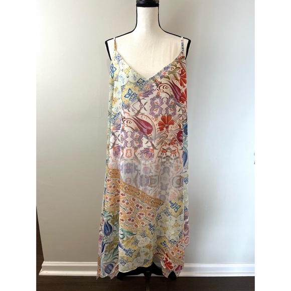 City Chic Zambia Ivory Multicolor Print V-Neck Spaghetti Strap Dress NWT - Picture 3 of 11